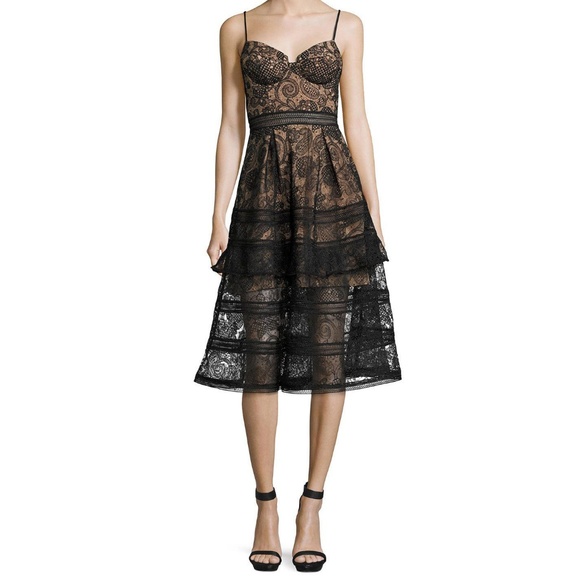 knee length dresses for ladies Self-Portrait - Blue Guipure Lace Midi Dress